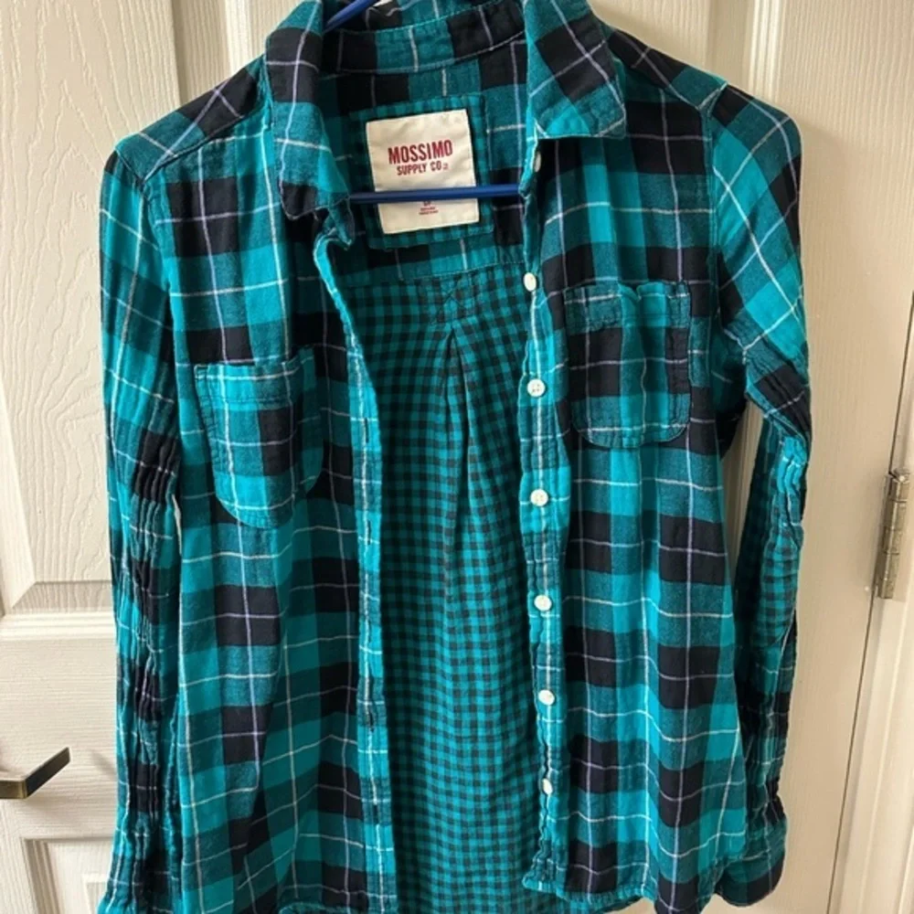Mossimo Supply Co.  Teal and Black Plaid Shirt